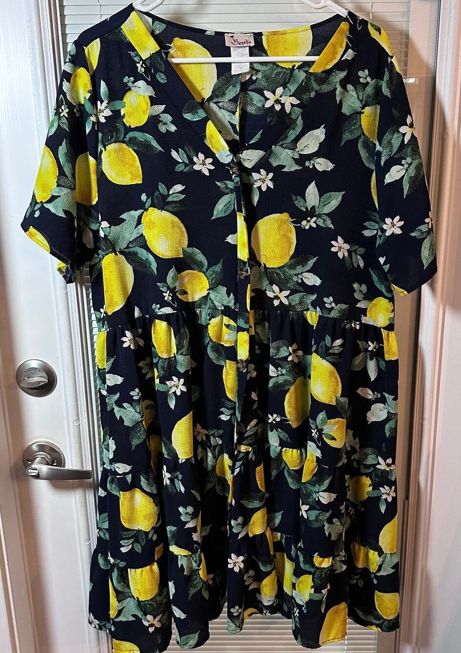 Bestto Lemon Button Up Mini Dress Women's 3X Plus Size Navy, Yellow and Green